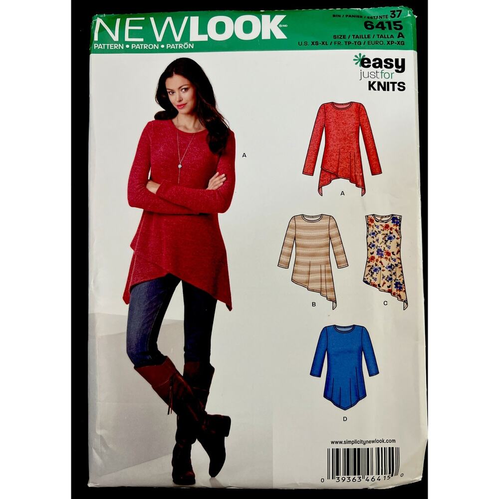 New Look 6415 Pullover Knit Tunic Tops Uncut Sewing Pattern sz xs-xl New